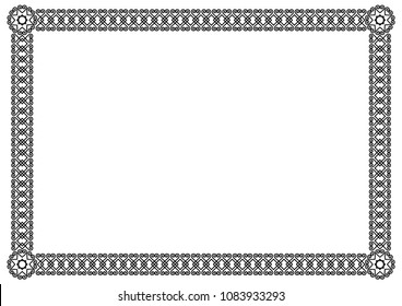 Decorative ornament border or frame in black isolated on white background for photo, picture, book sheet, letter, decoration, inscription, text, document