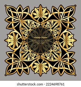 Decorative ornament border, frame, template for product label, cosmetic packaging. In art nouveau style, vintage, old, retro style. Vector illustration.