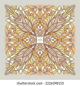 Decorative ornament border, frame, template for product label, cosmetic packaging. In art nouveau style, vintage, old, retro style. Vector illustration.