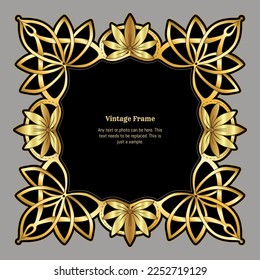 Decorative ornament border, frame, template for product label, cosmetic packaging. In art nouveau style, vintage, old, retro style. Vector illustration.