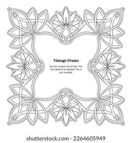 Decorative ornament border, frame, template for product label, cosmetic packaging. In art nouveau style, vintage, old, retro style. Vector illustration.