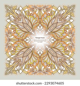 Decorative ornament border, frame, template for product label, cosmetic packaging. In art nouveau style, vintage, old, retro style. Vector illustration.