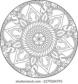 Decorative ornament in ethnic oriental style. Coloring book page. Hand drawn element. Black and white. Mandala. Mandalas for coloring book. Decorative round ornaments. Unusual flower shape. Mandala