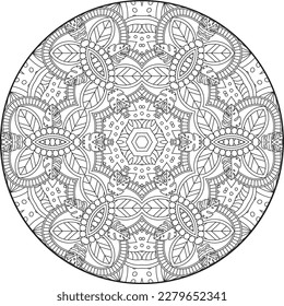 Decorative ornament in ethnic oriental style. Coloring book page. Hand drawn element. Black and white. Mandala. Mandalas for coloring book. Decorative round ornaments. Unusual flower shape. Mandala