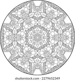 Decorative ornament in ethnic oriental style. Coloring book page. Hand drawn element. Black and white. Mandala. Mandalas for coloring book. Decorative round ornaments. Unusual flower shape. Mandala