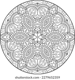 Decorative ornament in ethnic oriental style. Coloring book page. Hand drawn element. Black and white. Mandala. Mandalas for coloring book. Decorative round ornaments. Unusual flower shape. Mandala
