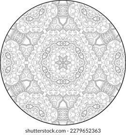 Decorative ornament in ethnic oriental style. Coloring book page. Hand drawn element. Black and white. Mandala. Mandalas for coloring book. Decorative round ornaments. Unusual flower shape. Mandala