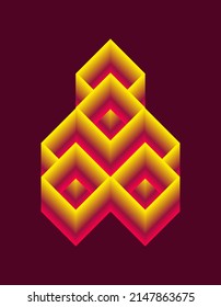 Decorative Ornament Fabric Squares, Sharp Light, Hot Vector Format, Typical Archipelago Batik with Maroon Red Background
