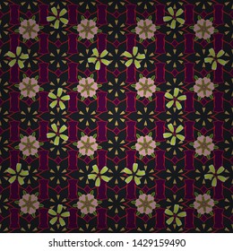 Decorative ornament for fabric, textile, wrapping paper. Floral wallpaper in red, brown and green colors. Vector striped seamless pattern with paisley. Traditional oriental seamless paisley pattern.
