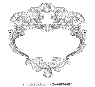 Decorative ornament flourish frame hand drawing design element. Baroque ornate monogram. Victorian filigree flourish vignette. Vector isolated illustration for design, fabric, invitation, wedding