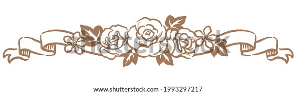 Decorative ornament with flowers and
ribbons in vintage style. Vector
illustration.