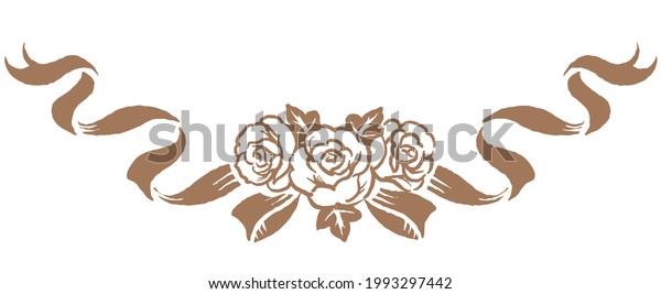 Decorative ornament with flowers and
ribbons in vintage style. Vector
illustration.