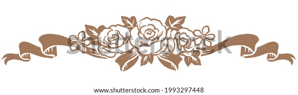 Decorative ornament with flowers and\
ribbons in vintage style. Vector\
illustration.
