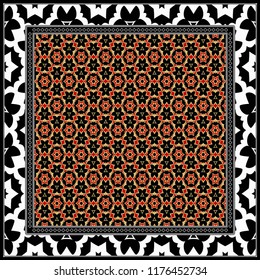 Decorative ornament with geometric decoration. symmetric pattern . For print Bandanna, shawl, tablecloth, fabric fashion, scarf, design.