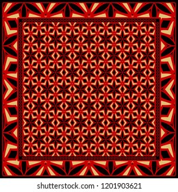 Decorative ornament with geometric decoration. symmetric pattern . For print Bandanna, shawl, tablecloth, fabric fashion, scarf, design.