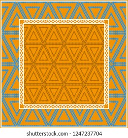Decorative ornament with geometric decoration. symmetric pattern . For print Bandanna, shawl, tablecloth, fabric fashion, scarf, design.