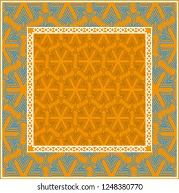 Decorative ornament with geometric decoration. symmetric pattern . For print Bandanna, shawl, tablecloth, fabric fashion, scarf, design.