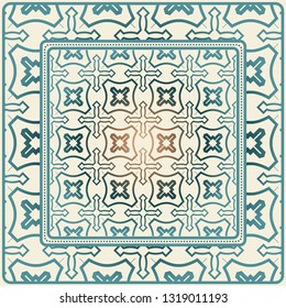 Decorative Ornament With Geometric Decoration. Symmetric Pattern . For Print Bandanna, Shawl, Tablecloth, Fabric Fashion, Scarf, Design.