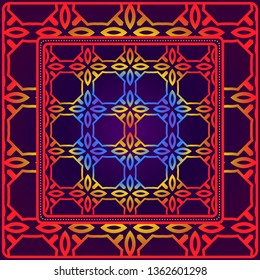 Decorative Ornament With Geometric Decoration. Symmetric Pattern . For Print Bandanna, Shawl, Tablecloth, Fabric Fashion, Scarf, Design.
