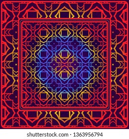 Decorative Ornament With Geometric Decoration. Symmetric Pattern . For Print Bandanna, Shawl, Tablecloth, Fabric Fashion, Scarf, Design.