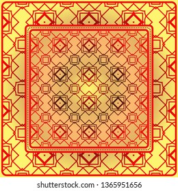 Decorative Ornament With Geometric Decoration. Symmetric Pattern . For Print Bandanna, Shawl, Tablecloth, Fabric Fashion, Scarf, Design.