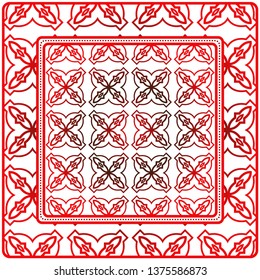Decorative Ornament With Geometric Decoration. Symmetric Pattern . For Print Bandanna, Shawl, Tablecloth, Fabric Fashion, Scarf, Design.