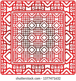 Decorative Ornament With Geometric Decoration. Symmetric Pattern . For Print Bandanna, Shawl, Tablecloth, Fabric Fashion, Scarf, Design.