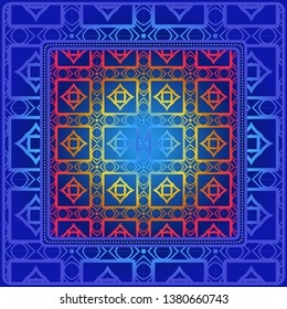 Decorative Ornament With Geometric Decoration. Symmetric Pattern . For Print Bandanna, Shawl, Tablecloth, Fabric Fashion, Scarf, Design.