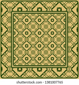 Decorative Ornament With Geometric Decoration. Symmetric Pattern . For Print Bandanna, Shawl, Tablecloth, Fabric Fashion, Scarf, Design.