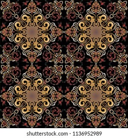 Decorative ornament with golden elements on a black background.
Tile pattern with vintage decorative elements.
