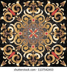 Decorative ornament with golden elements on a black background.
Tile pattern with vintage decorative elements.
