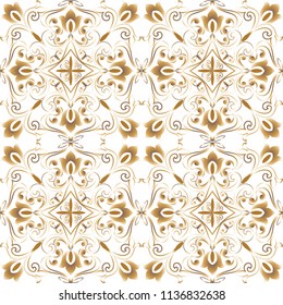 Decorative ornament with golden elements. Tile pattern with vintage decorative elements.