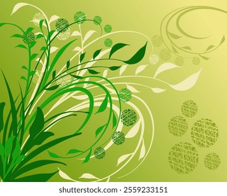 decorative ornament with green plants and leaves background wallpaper