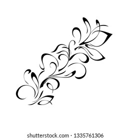 decorative ornament with leaves and curls in black line on white background