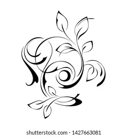 decorative ornament with leaves and curls in black lines on a white background