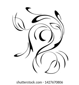 decorative ornament with leaves and curls in black lines on a white background