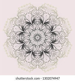 Decorative Ornament With Mandala. Anti-Stress Therapy Pattern. Vector Illustration. Pastel, beige color.