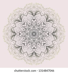Decorative Ornament With Mandala. Anti-Stress Therapy Pattern. Vector Illustration. Pastel, beige color.