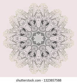 Decorative Ornament With Mandala. Anti-Stress Therapy Pattern. Vector Illustration. Pastel, beige color.