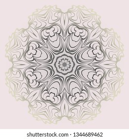 Decorative Ornament With Mandala. Anti-Stress Therapy Pattern. Vector Illustration. Pastel, beige color.