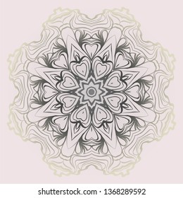 Decorative Ornament With Mandala. Anti-Stress Therapy Pattern. Vector Illustration. Pastel, beige color.