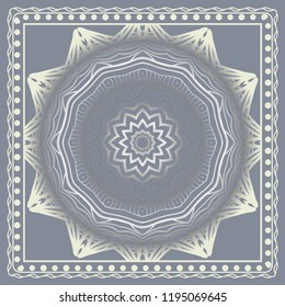 Decorative ornament with mandala decoration. symmetric pattern . For print Bandanna, shawl, tablecloth, fabric fashion, scarf, design.