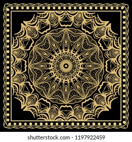 Decorative ornament with mandala decoration. symmetric pattern . For print Bandanna, shawl, tablecloth, fabric fashion, scarf, design.