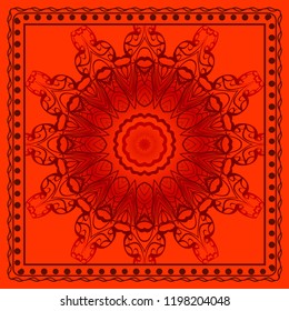 Decorative ornament with mandala decoration. symmetric pattern . For print Bandanna, shawl, tablecloth, fabric fashion, scarf, design.