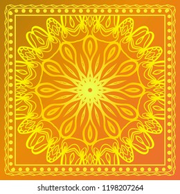 Decorative ornament with mandala decoration. symmetric pattern . For print Bandanna, shawl, tablecloth, fabric fashion, scarf, design.
