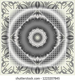 Decorative ornament with mandala decoration. symmetric pattern . For print Bandanna, shawl, tablecloth, fabric fashion, scarf, design.
