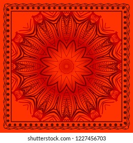 Decorative ornament with mandala decoration. symmetric pattern . For print Bandanna, shawl, tablecloth, fabric fashion, scarf, design.