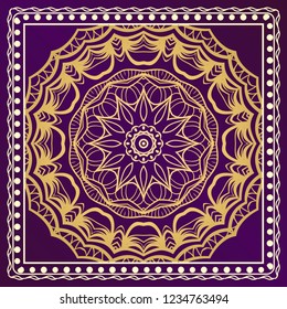 Decorative ornament with mandala decoration. symmetric pattern . For print Bandanna, shawl, tablecloth, fabric fashion, scarf, design.