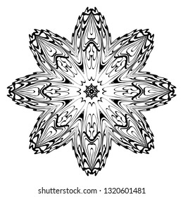 Decorative Ornament With Mandala. Home Decor Background. Vector Illustration. For Coloring Book, Greeting Card, Invitation, Tattoo. Anti-Stress Therapy Pattern. White, black.