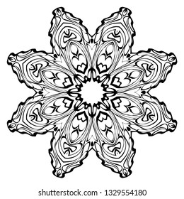 Decorative Ornament With Mandala. Home Decor Background. Vector Illustration. For Coloring Book, Greeting Card, Invitation, Tattoo. Anti-Stress Therapy Pattern. White, black.
